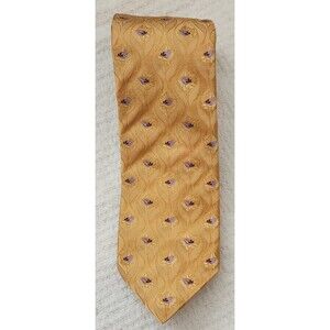 Ike Behar New York Tie 100% Silk Luxury Necktie Gold Lavender Purple Floral